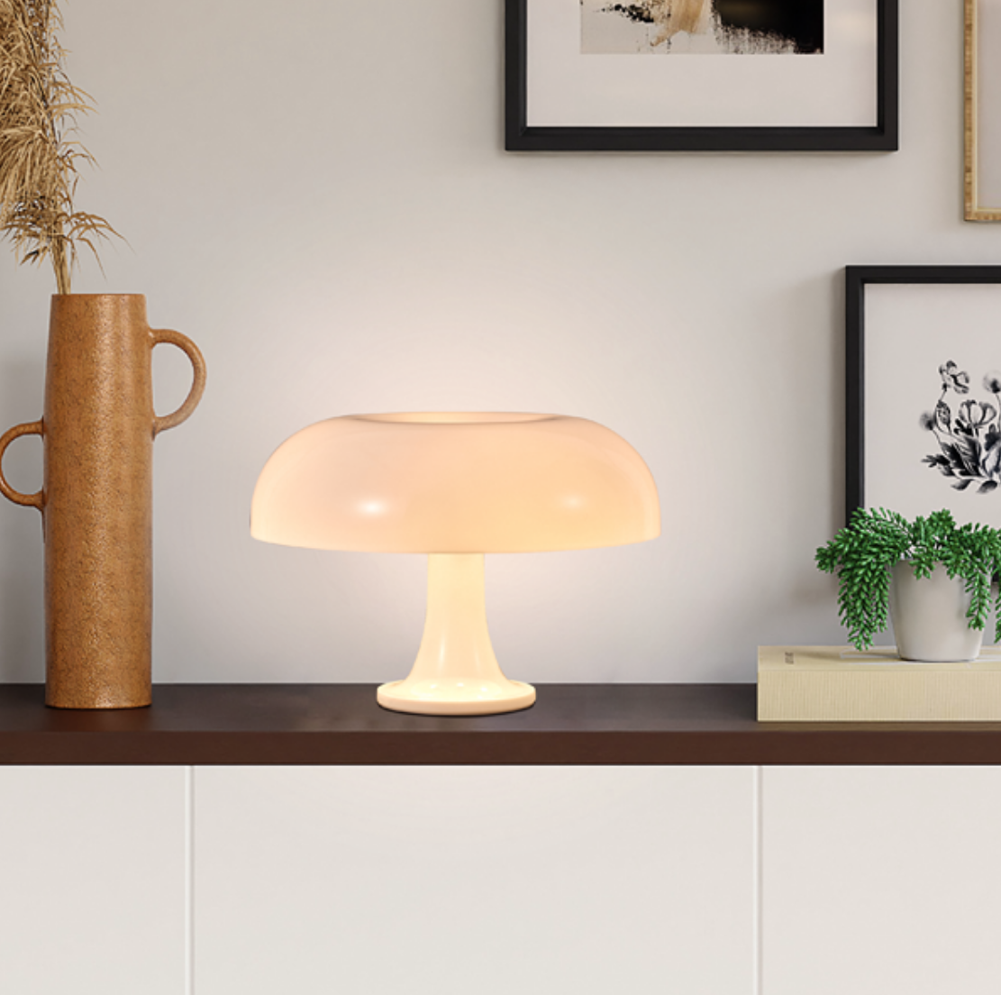 Mushroom Table Lamp – Wide Cream Pink Soft Glow Fixture