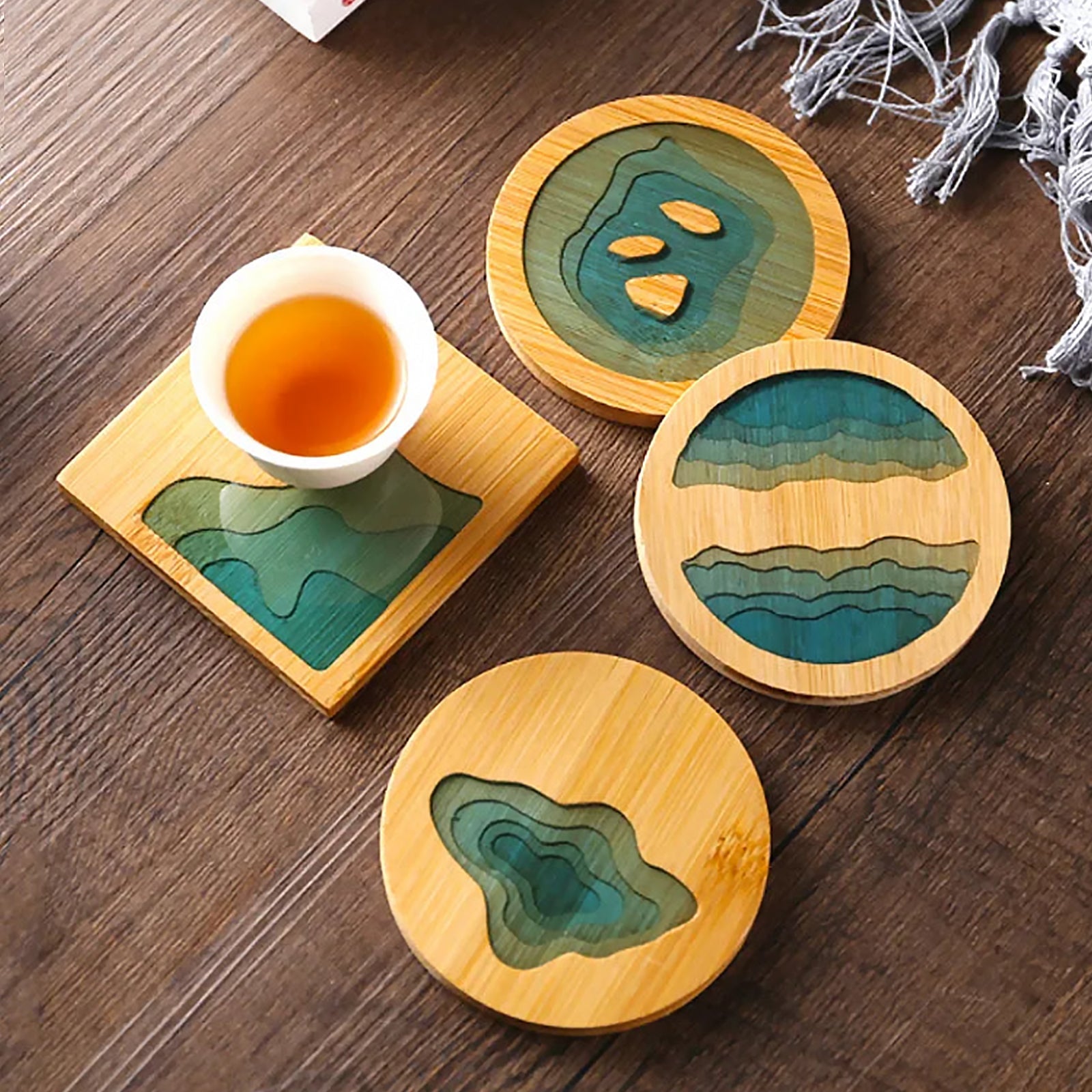 Epoxy Art Wooden Coaster - Beach Themed Bamboo Drink Accessory