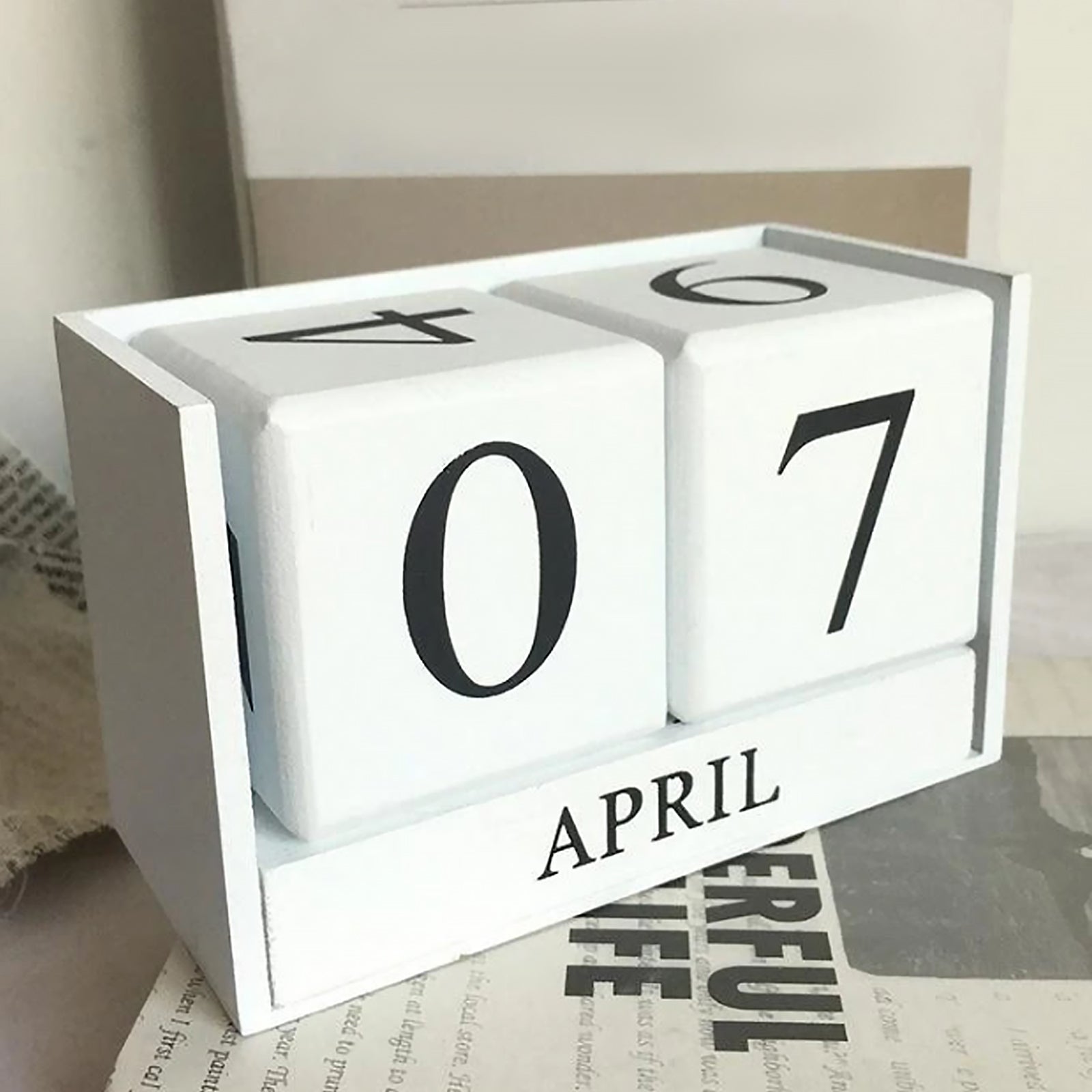 Wooden Block Calendar - Black & White Desk Organizer