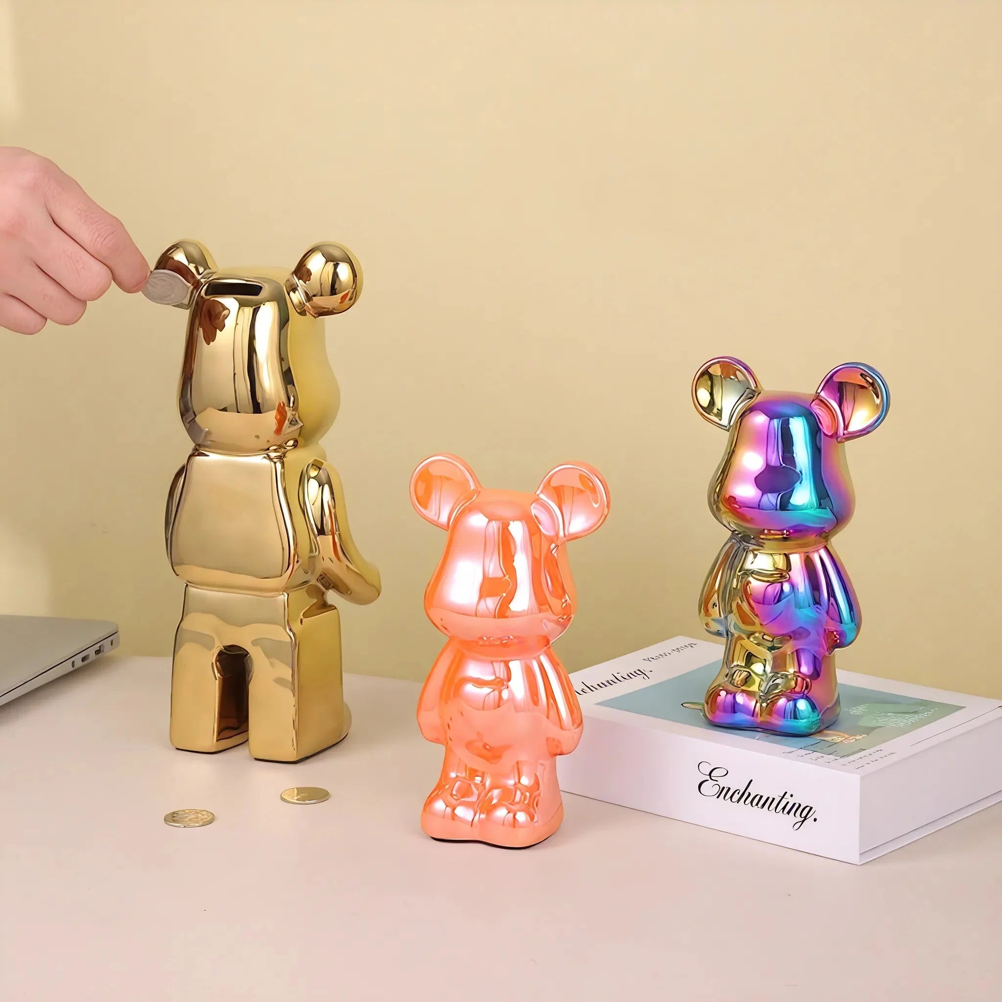 METALLIC-BEAR | Ceramic Heart Bear Decor