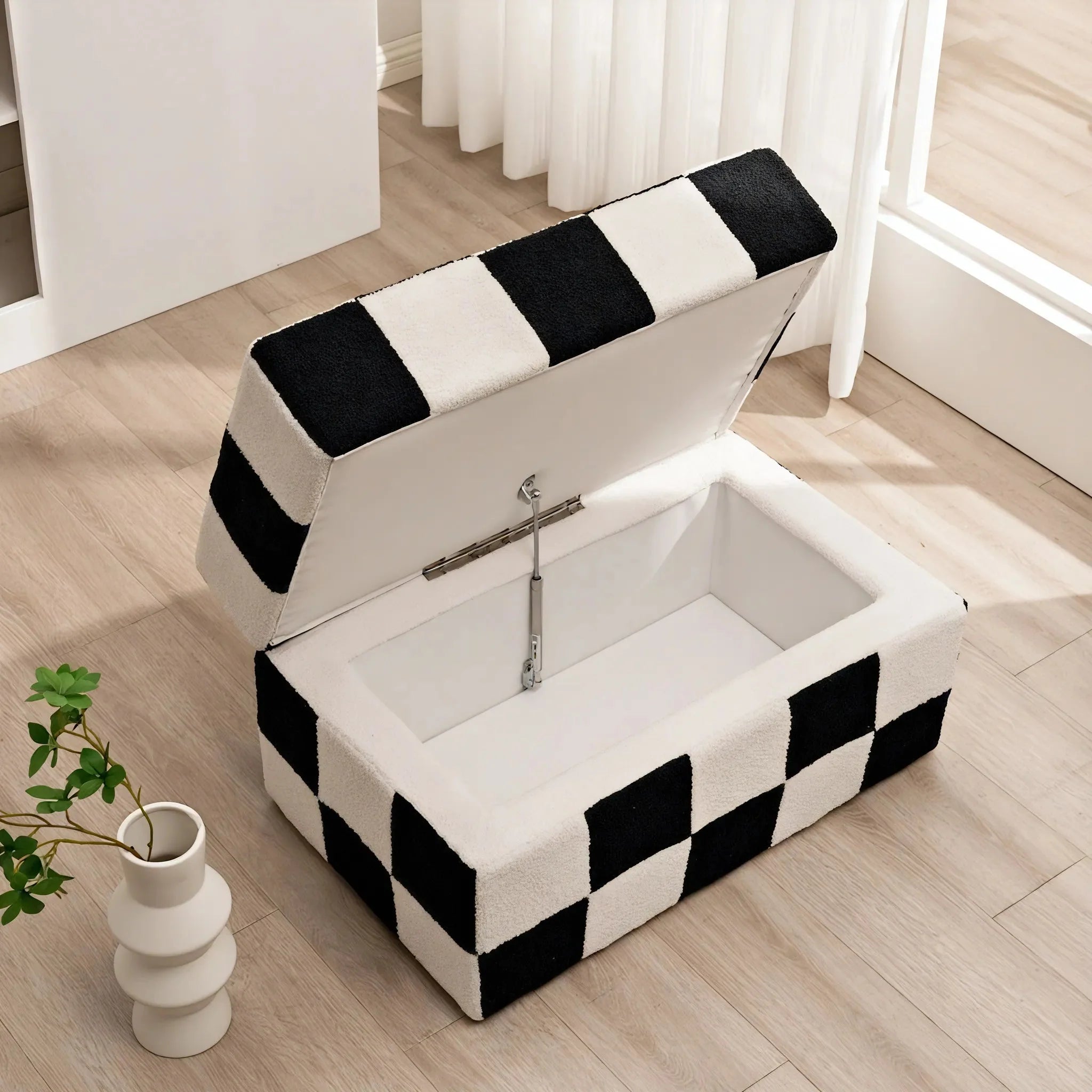 VELVET-CHECK | Checkered Storage Ottoman