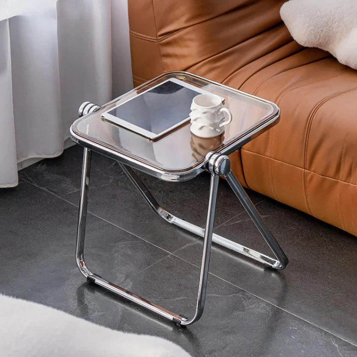 Foldable Acrylic Side Table – Transparent Compact Coffee Table
