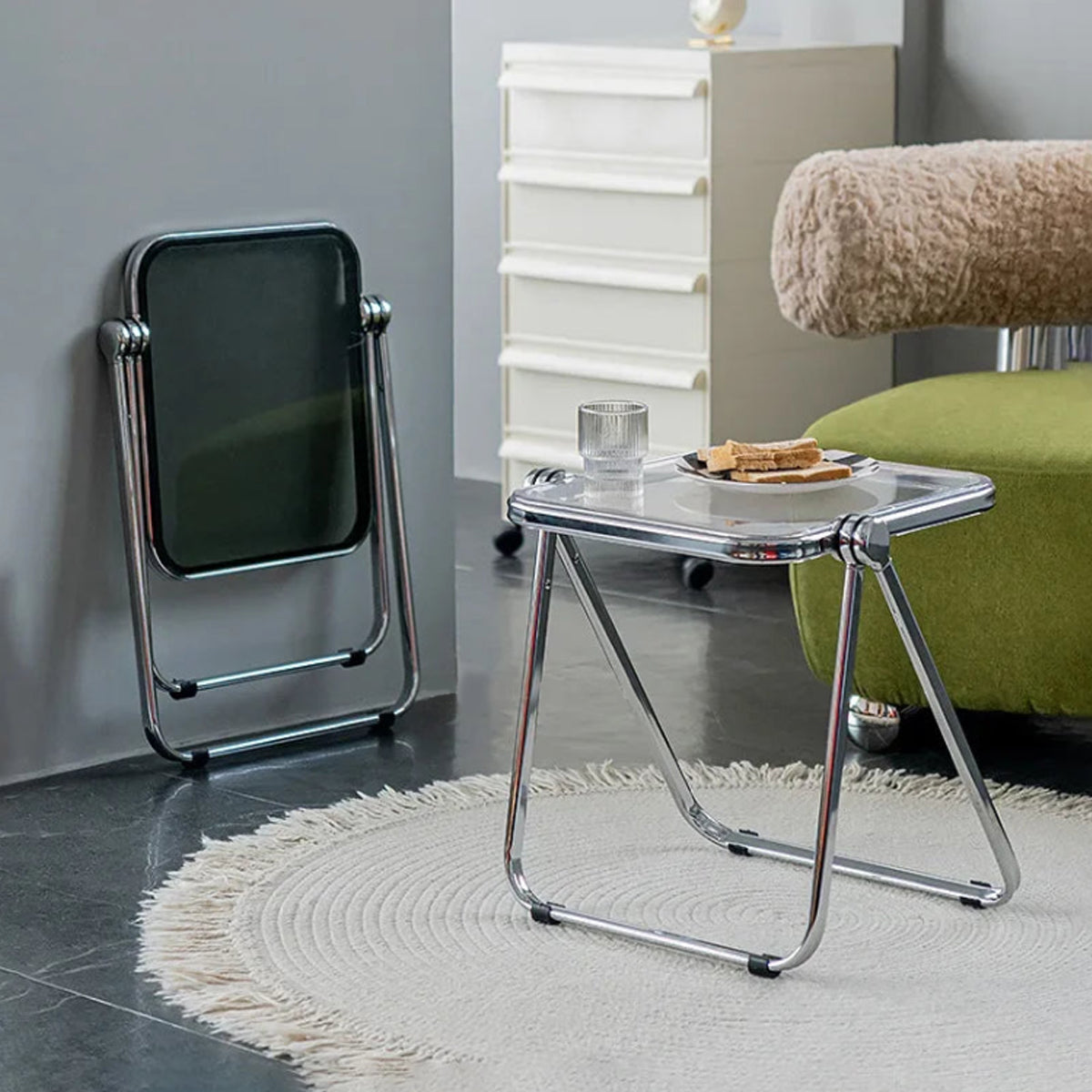 Foldable Acrylic Side Table – Transparent Compact Coffee Table