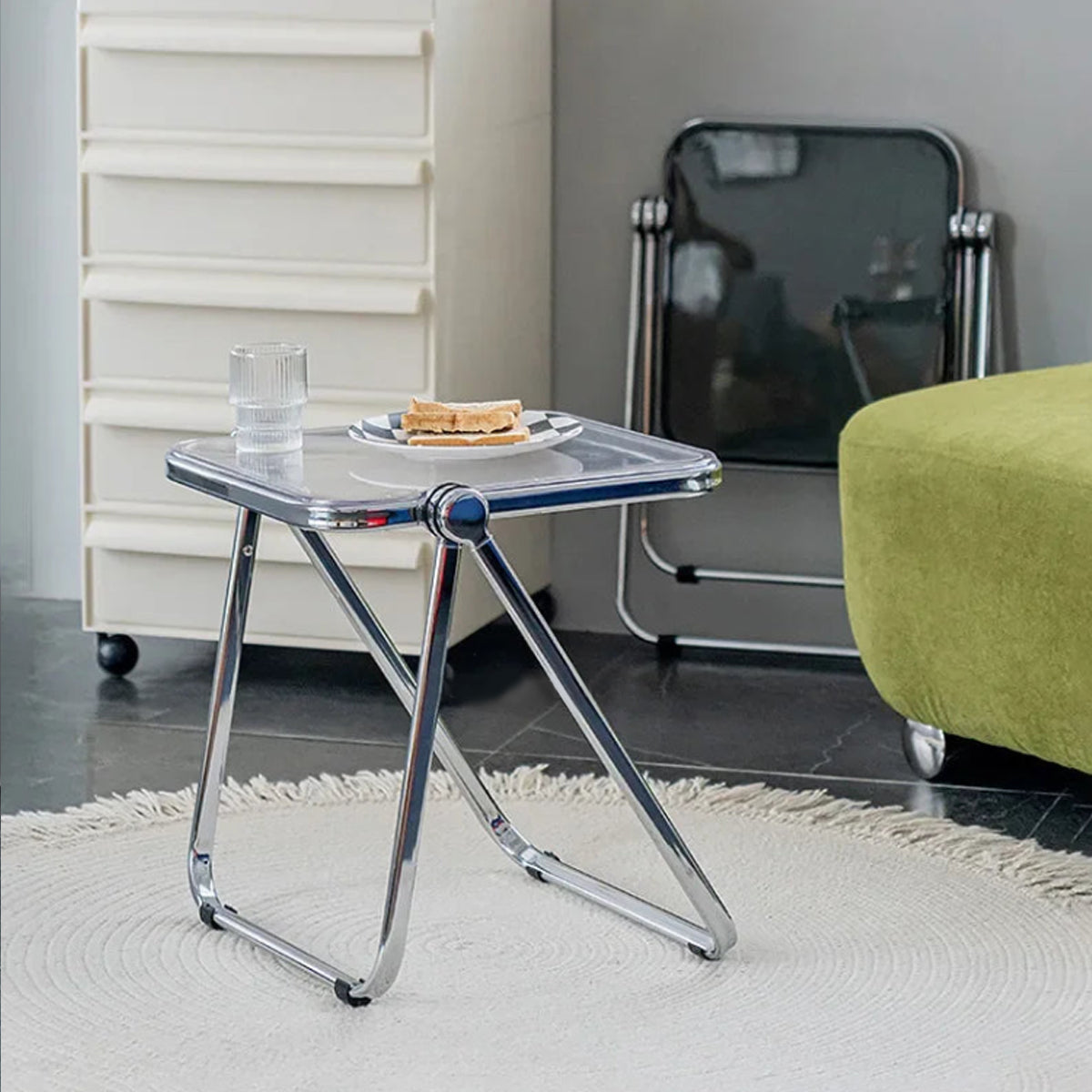 Foldable Acrylic Side Table – Transparent Compact Coffee Table