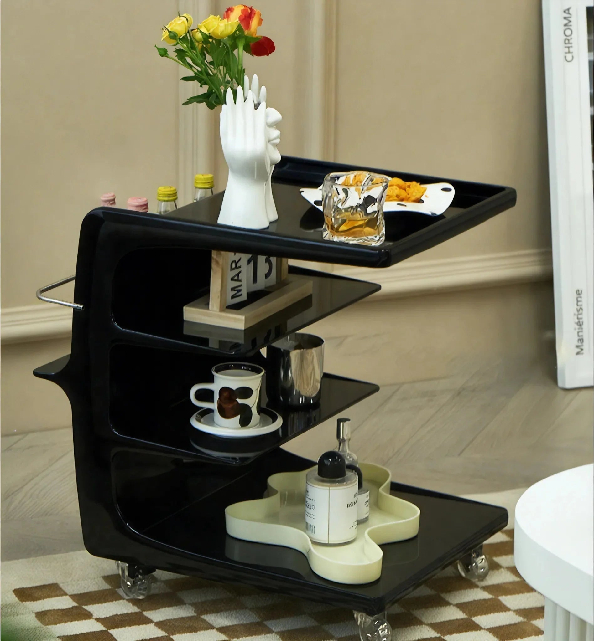 GLOSSY GLIDE | Contemporary Multi-Tier Organizer Cart