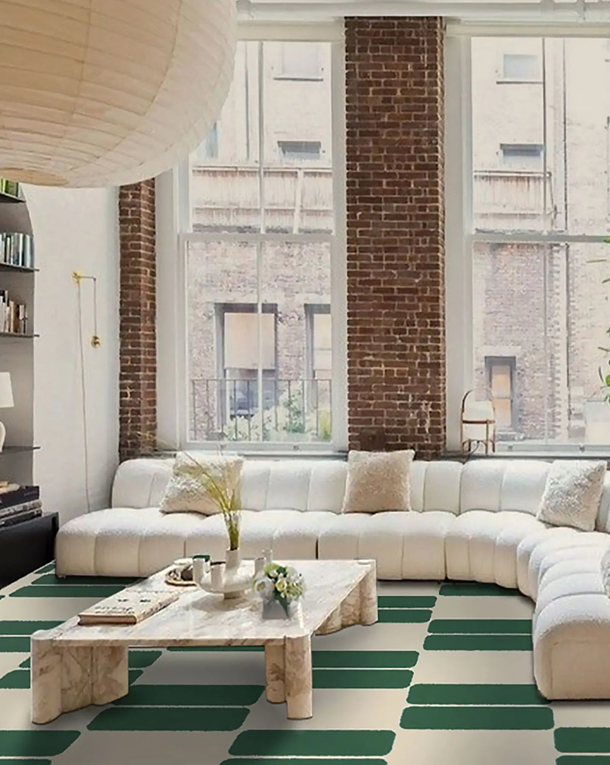 Green Retro Area Rug - French Patterned Carpet