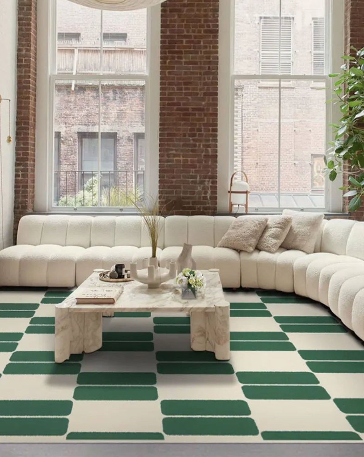 Green Retro Area Rug - French Patterned Carpet