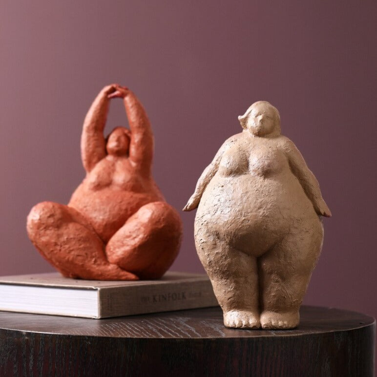 Curvy Yoga Sculpture - Resin Female Figurine Art
