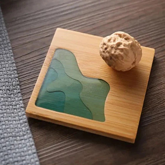 Epoxy Art Wooden Coaster - Beach Themed Bamboo Drink Accessory
