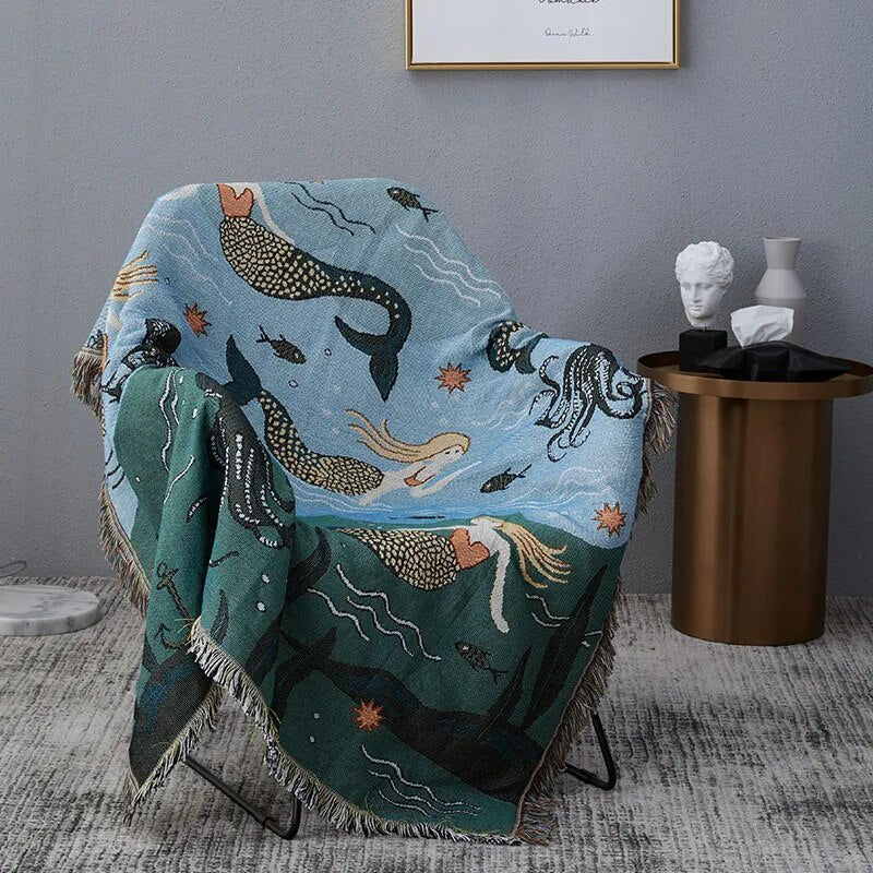 Mermaid Throw Blanket - Plush Cozy Sea Pattern