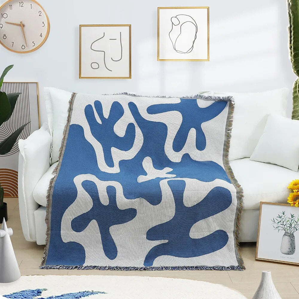 Abstract Art Throw Blanket - Blue Soft Cotton Cozy