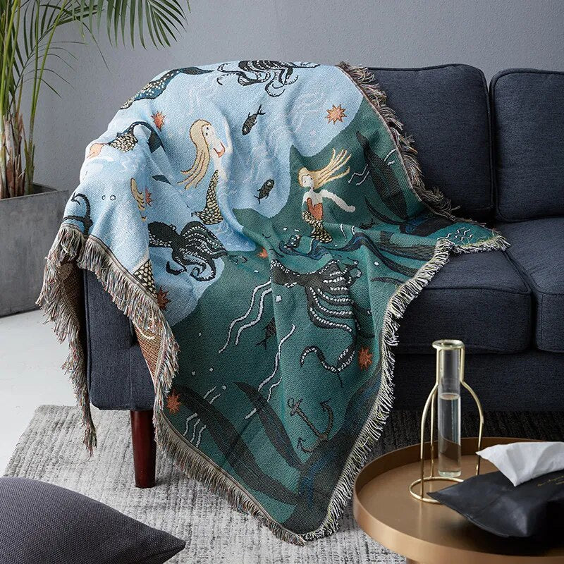 Mermaid Throw Blanket - Plush Cozy Sea Pattern