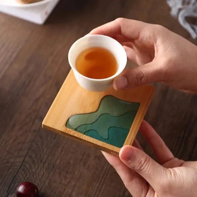 Epoxy Art Wooden Coaster - Beach Themed Bamboo Drink Accessory