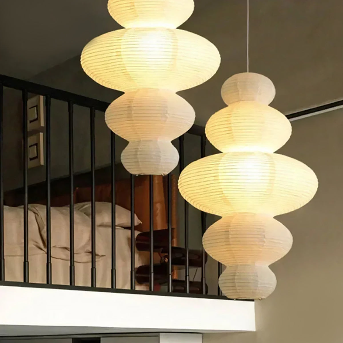 Japanese Rice Paper Pendant - Wabi-Sabi Ceiling Lamp with Adjustable Wire