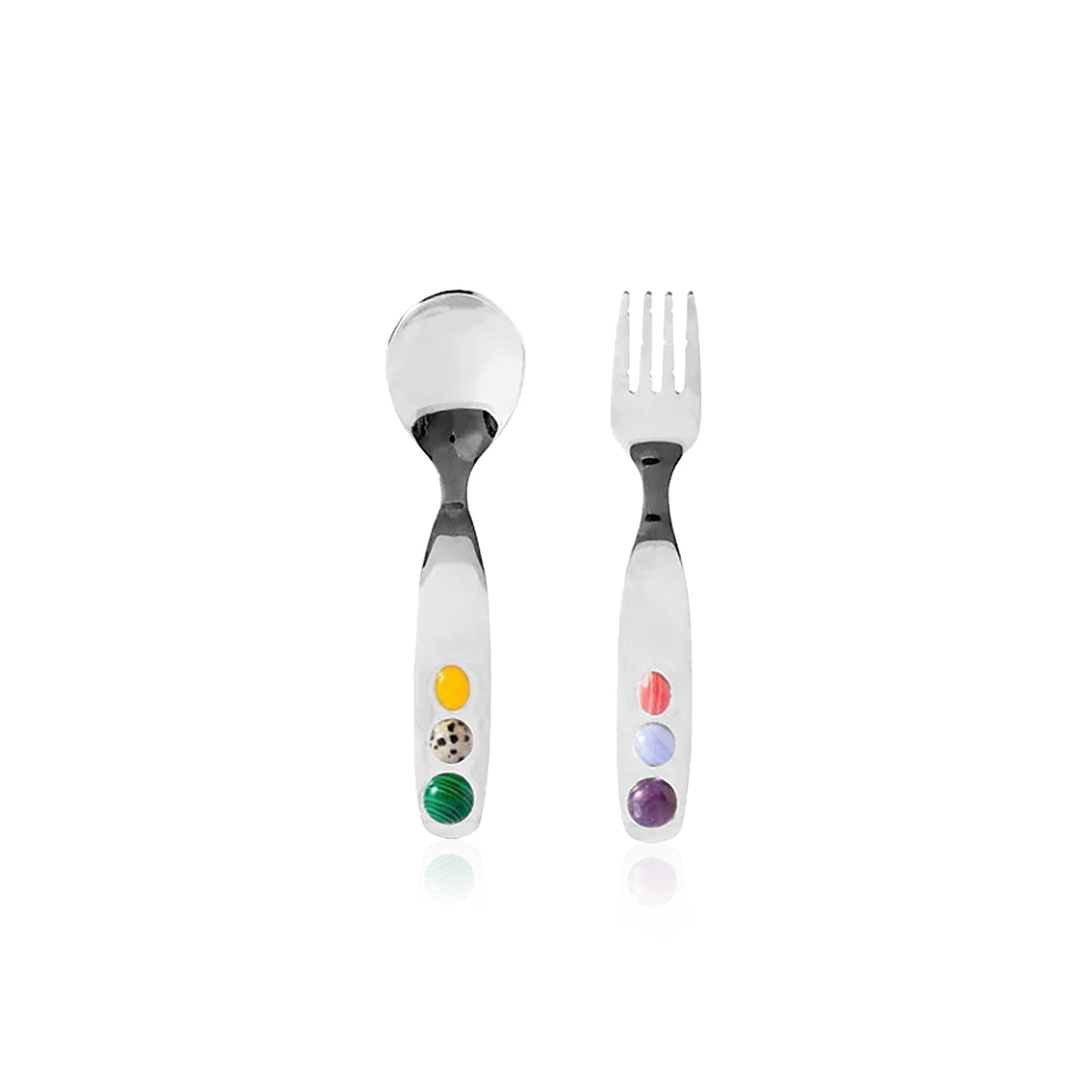 Dessert Fork And Spoon - Jelly Bean Design 5 Inch Stainless Steel Utensils
