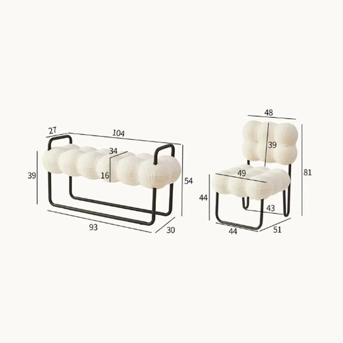 Area Couch Chair - Designer Cream Fabric Bench
