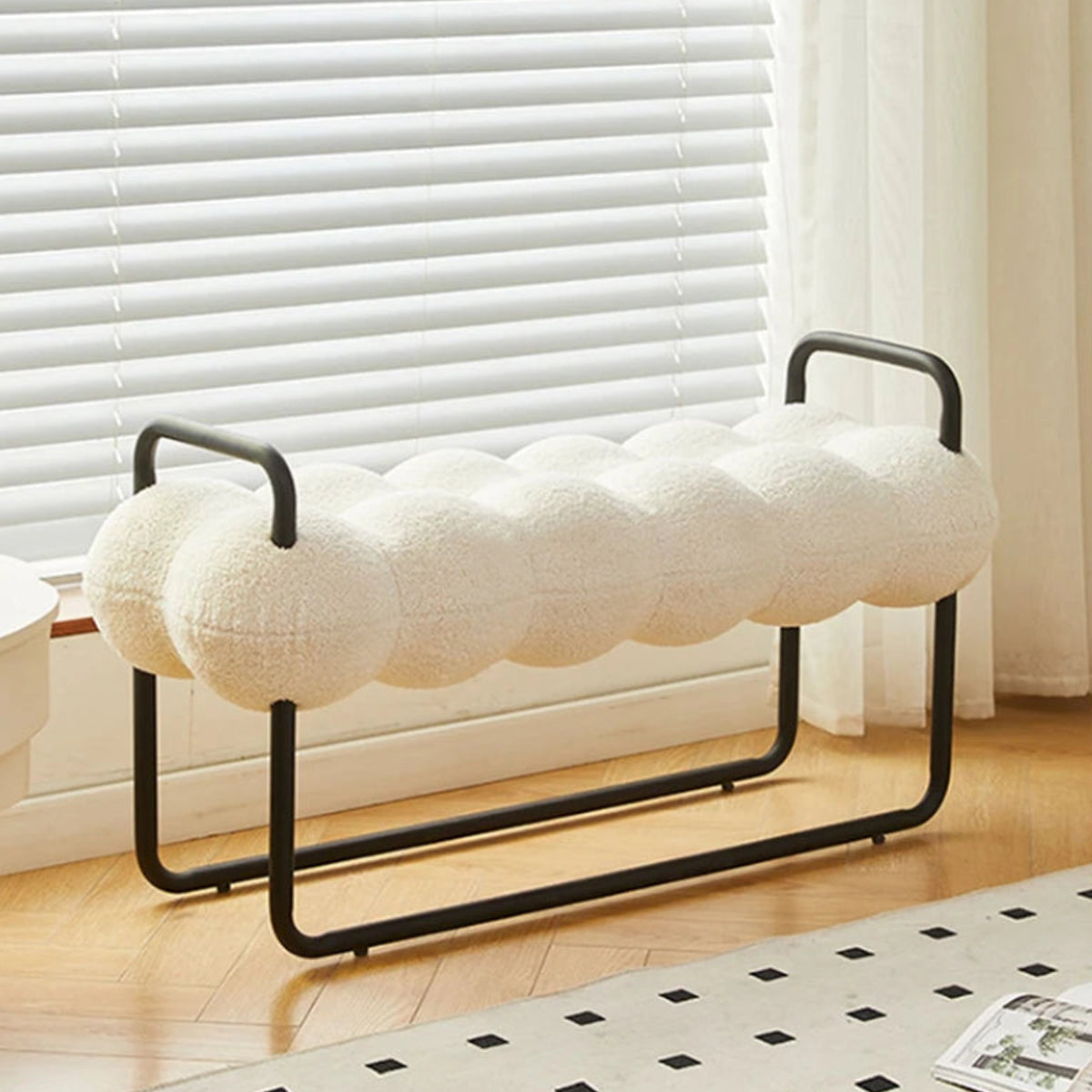 Area Couch Chair - Designer Cream Fabric Bench