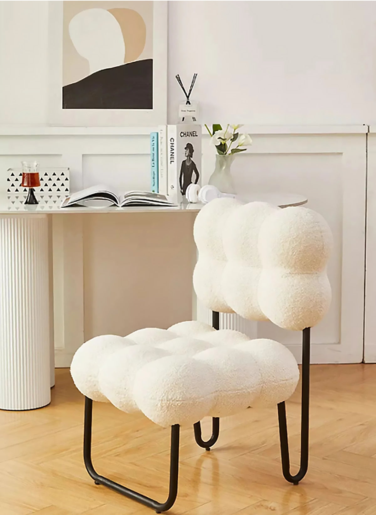 Area Couch Chair - Designer Cream Fabric Bench
