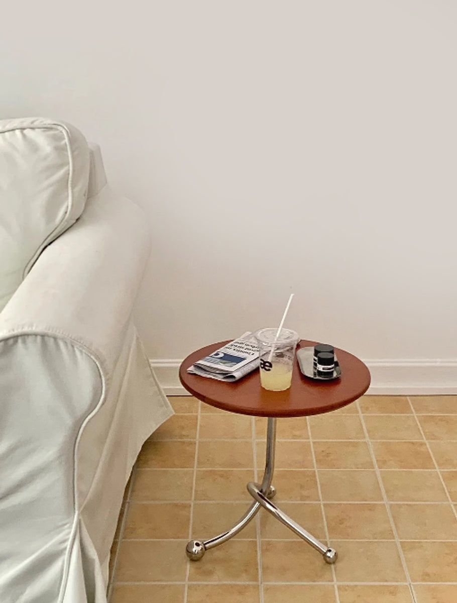 Vintage Round Side Table - Twisted Metal Frame, Stainless Steel Accent