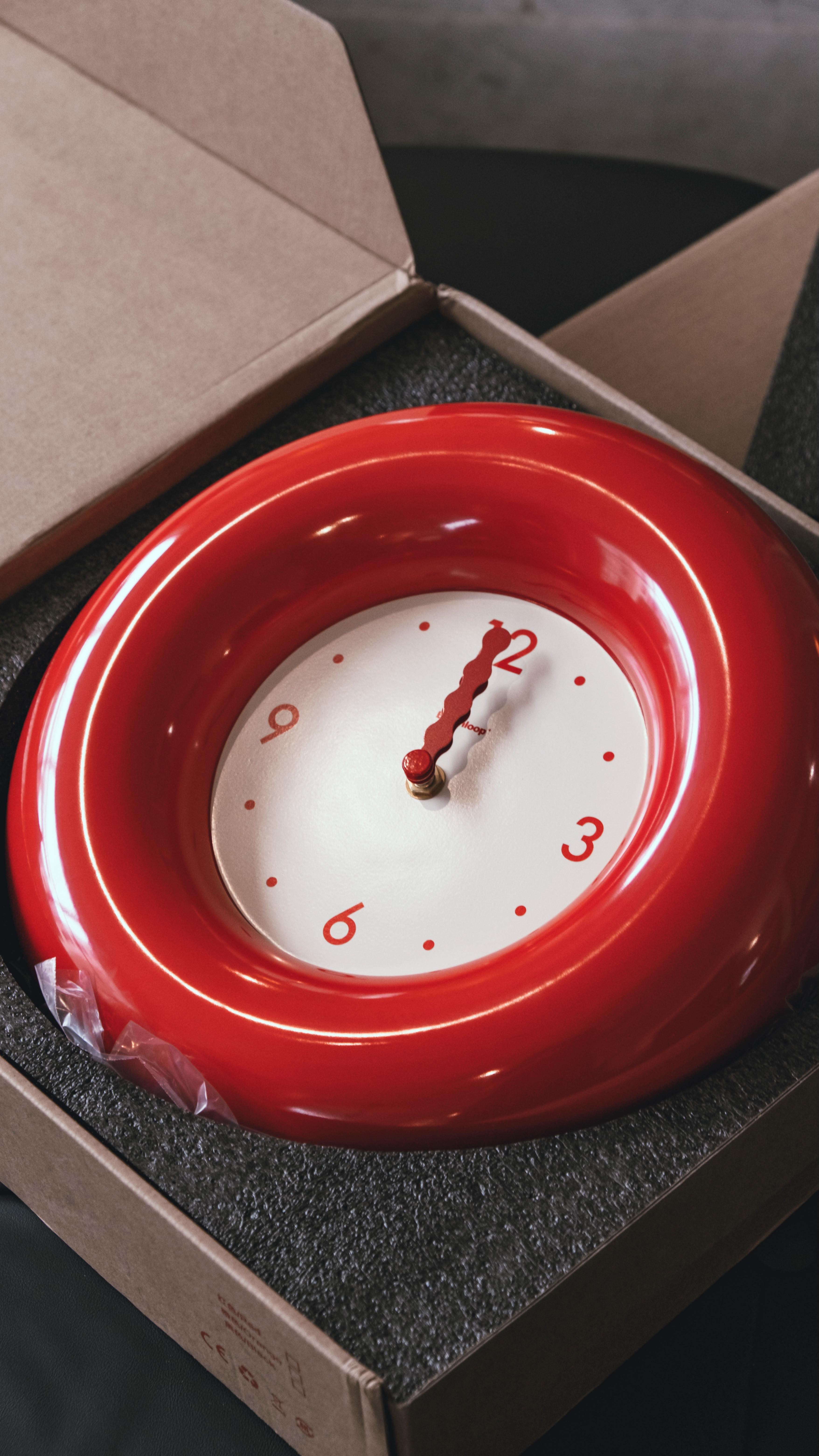 Modern Bagel Wall Clock Red 12”
