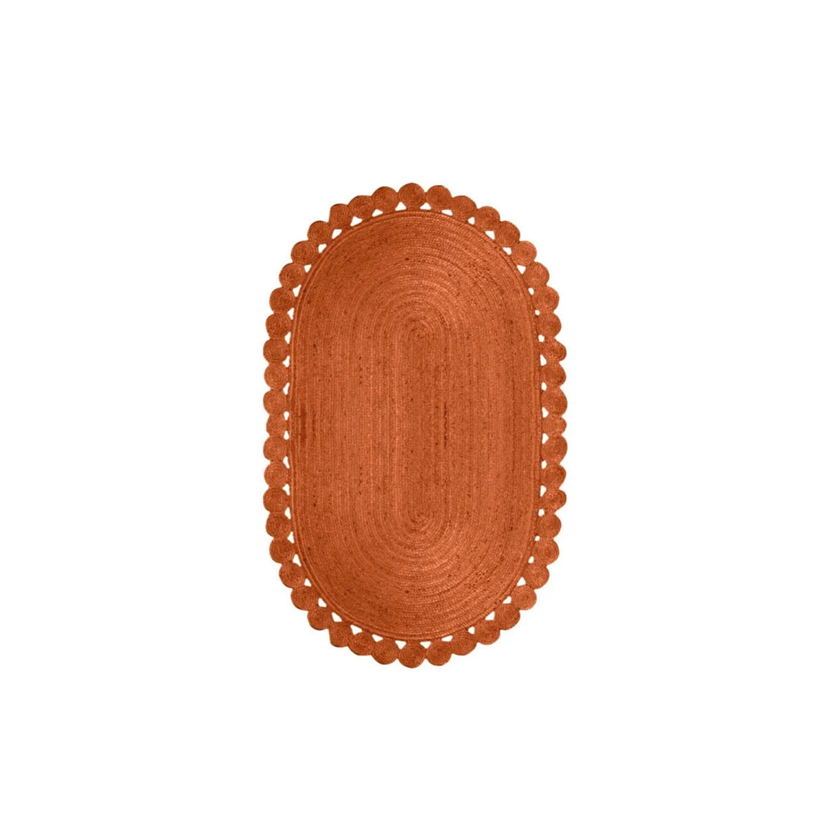 Boho Jute Rug - Orange Oval Hand-Braided Mat
