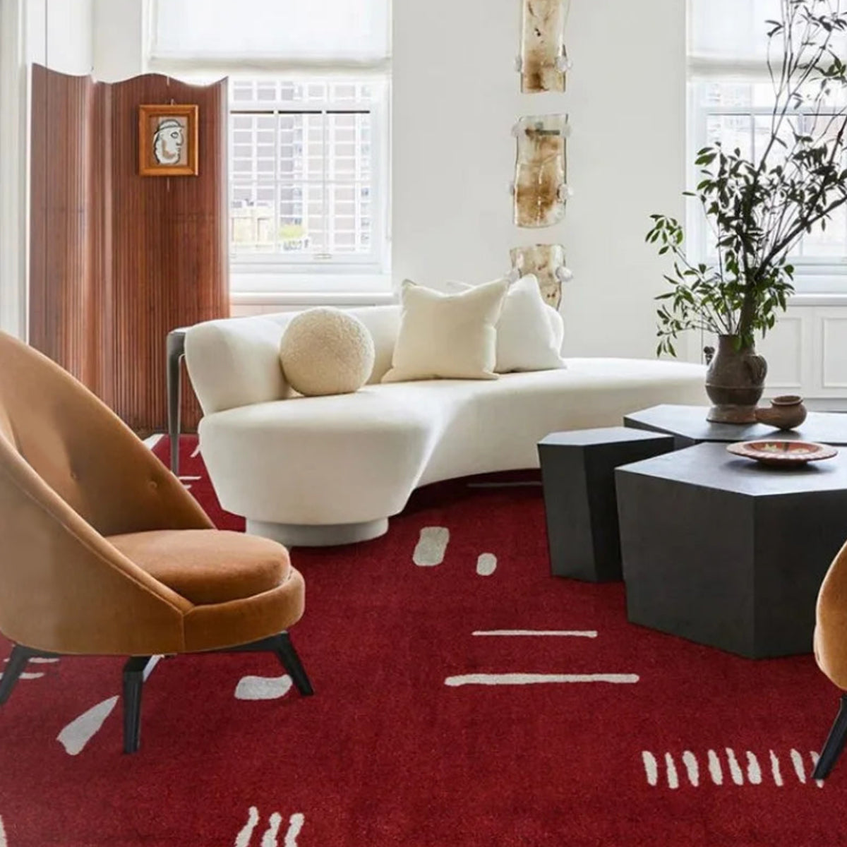 Retro Area Rug – Abstract Pattern Red Carpet