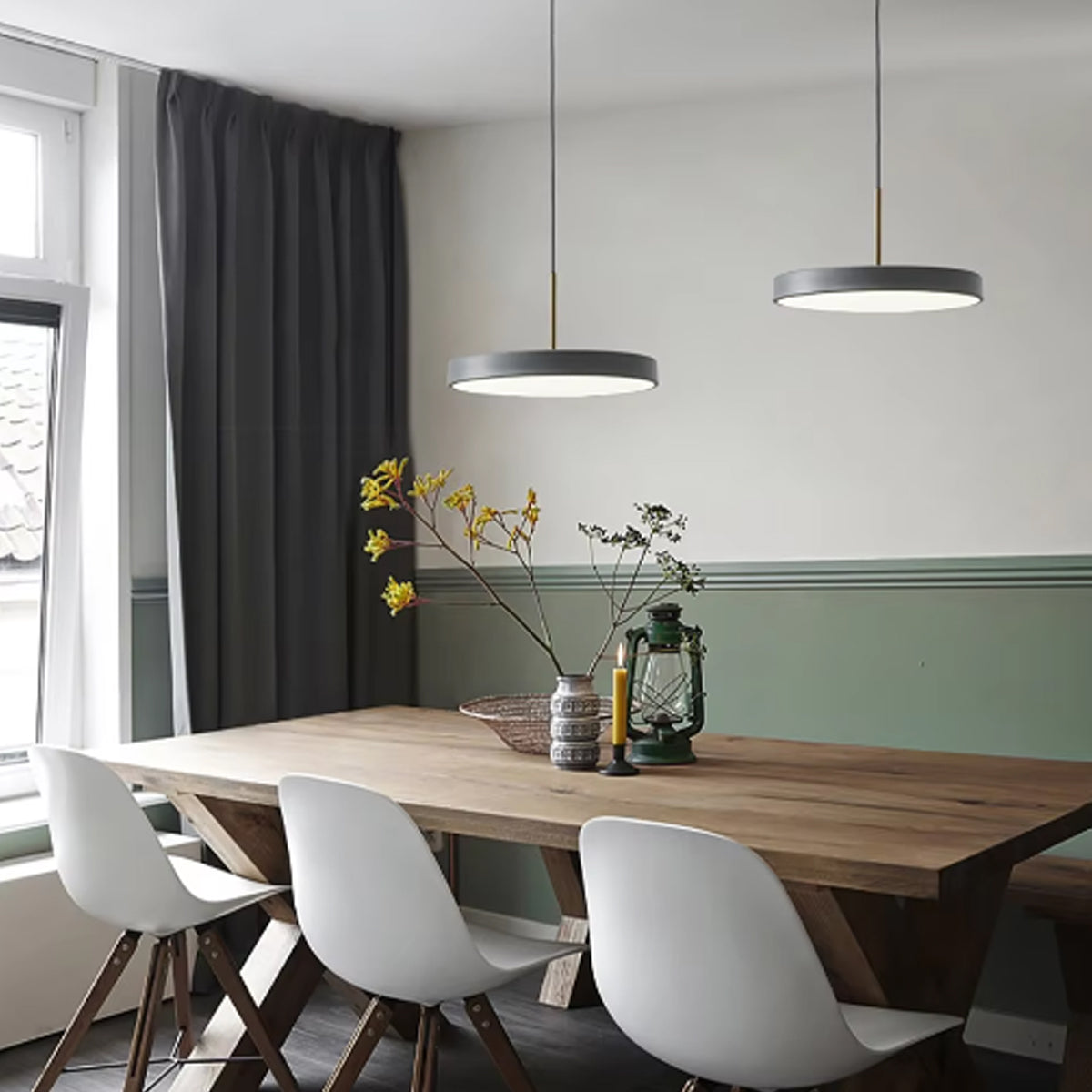 Remote Control Pendant Light - Modern Round Plate Ceiling Fixture