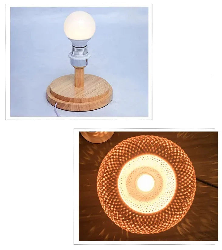 Vintage Wicker Table Lamp - Handcrafted Bamboo Lighting