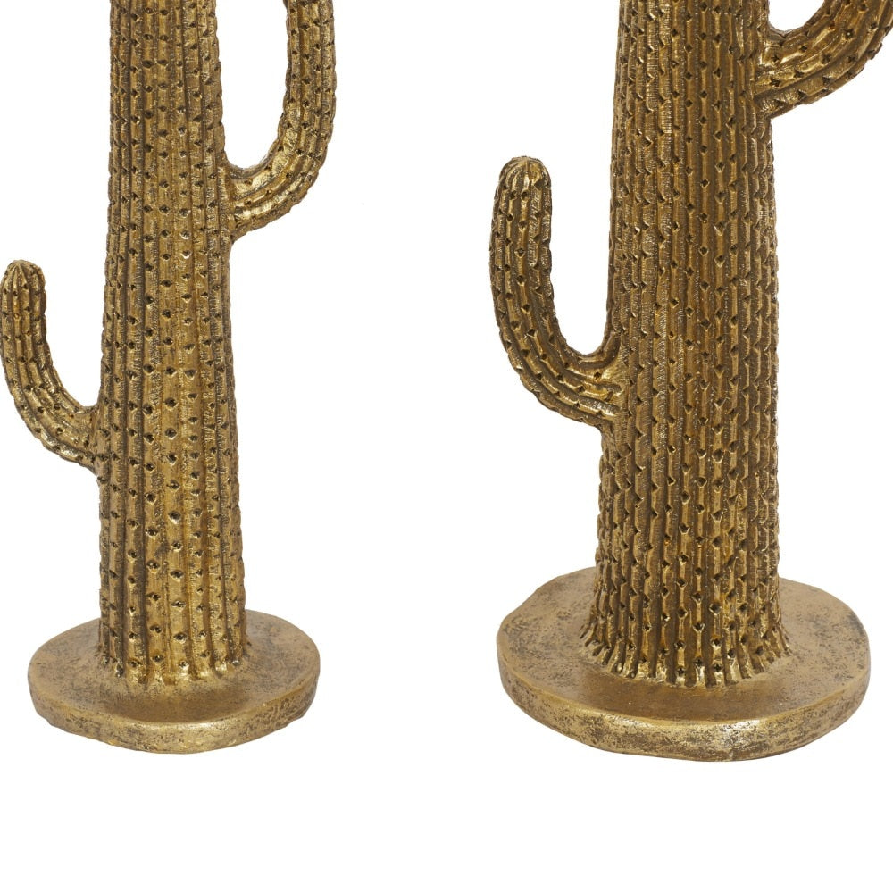 Gold Cactus Sculpture - Polystone Southwest Decor