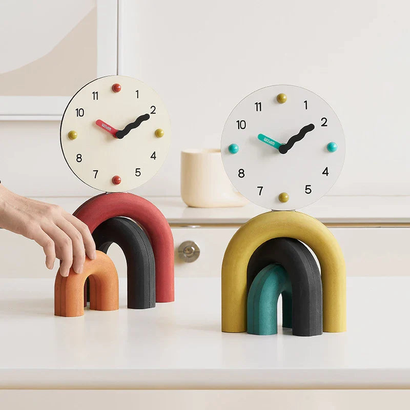 Nordic Arch Table Clock - Modern Desk Clock Bamboo Metal Design