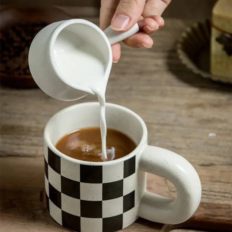 Ceramic Plaid Mug – Checkerboard Coffee Cup 275ml