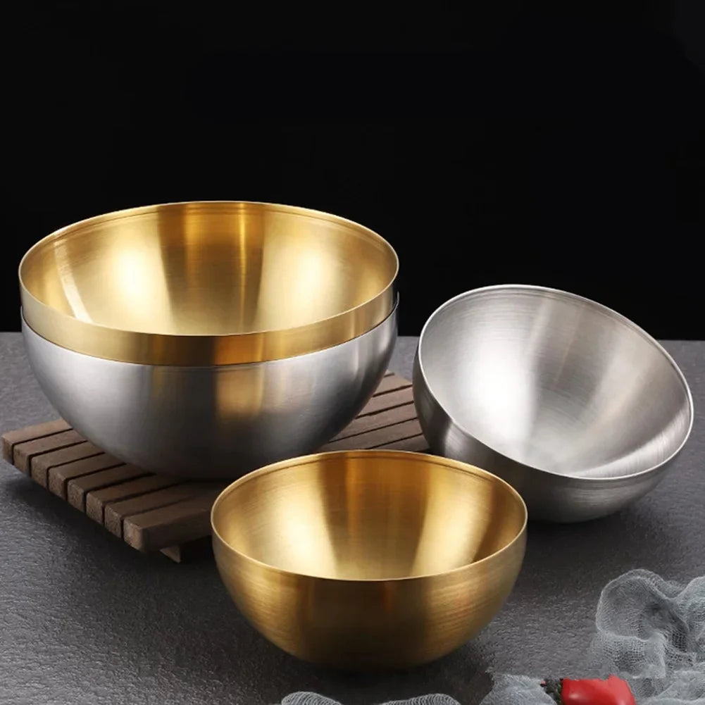 Stainless Steel Salad Bowl - Durable Double Layered Metal Bowl