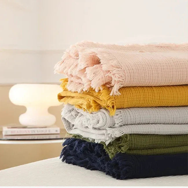 4-Layer Cotton Throw - Breathable Stylish Couch Blanket