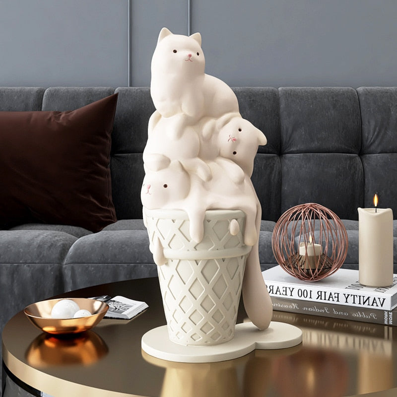 Ice Cream Cat Sculpture - Resin Melting Art