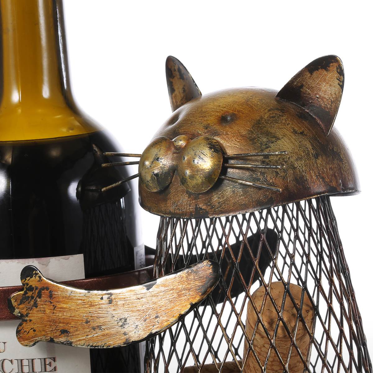 Cat Wine Holder | Unique Metal Wine Rack & Cork Storage