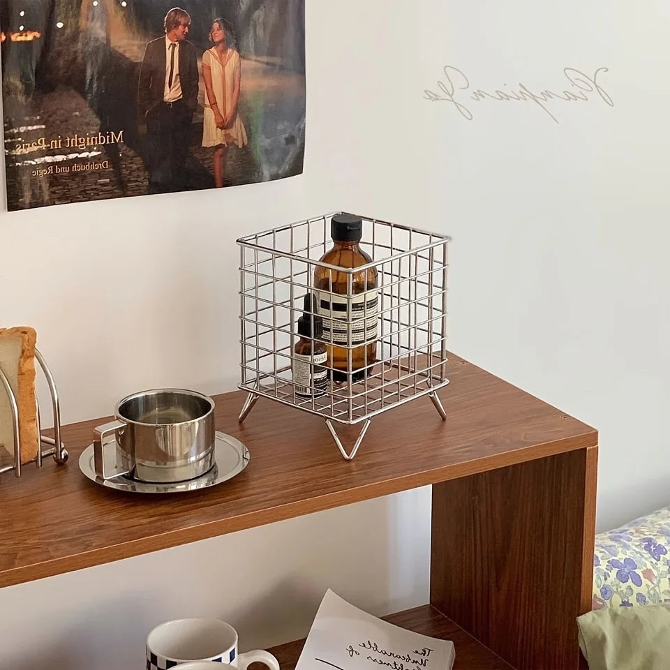Desk Storage Basket - Mini Mesh Organizer Compact Stainless Steel