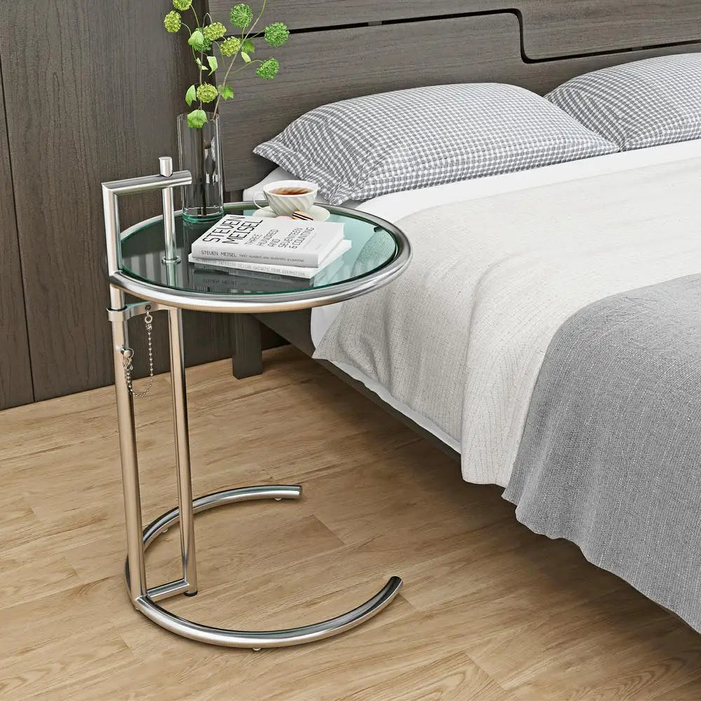 Adjustable Height Coffee Table – Stainless Steel Glass Top Side Table