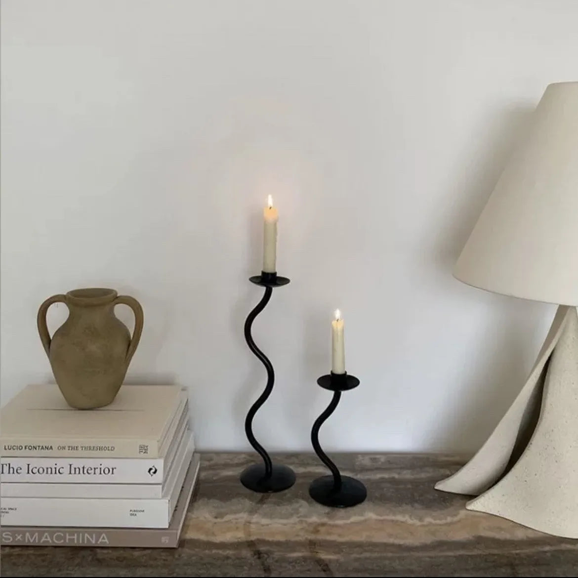 Retro Metal Candle Holder - Unique Wavy Metalwork Stand