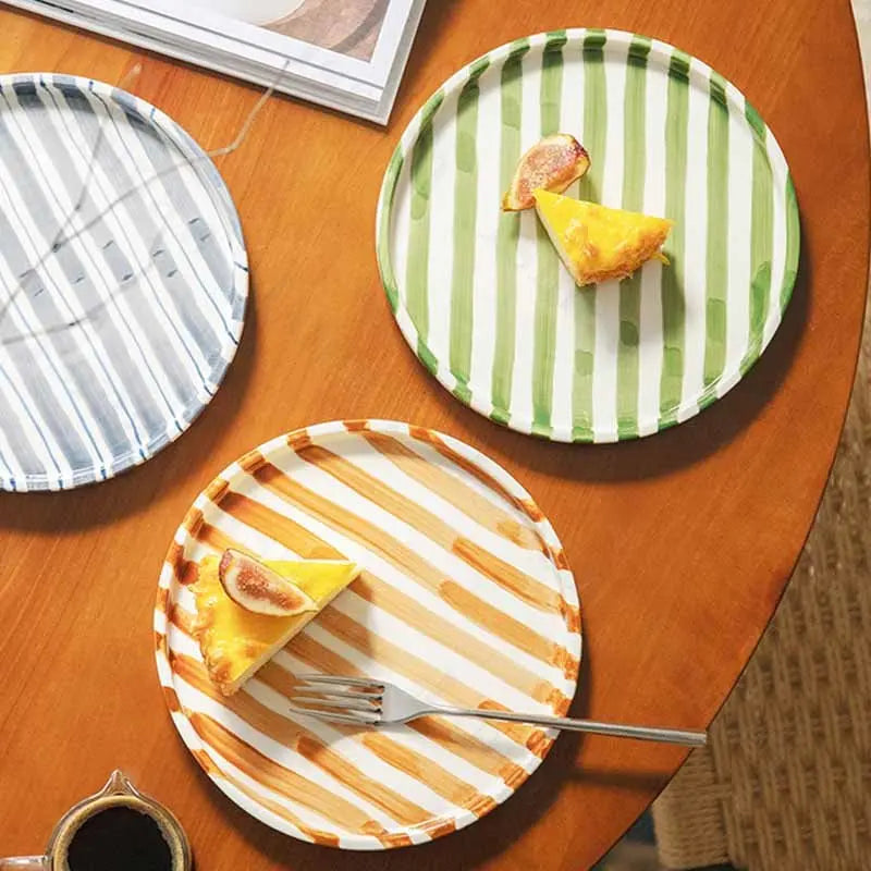 Ceramic Striped Plate – Brush Touch Art Design