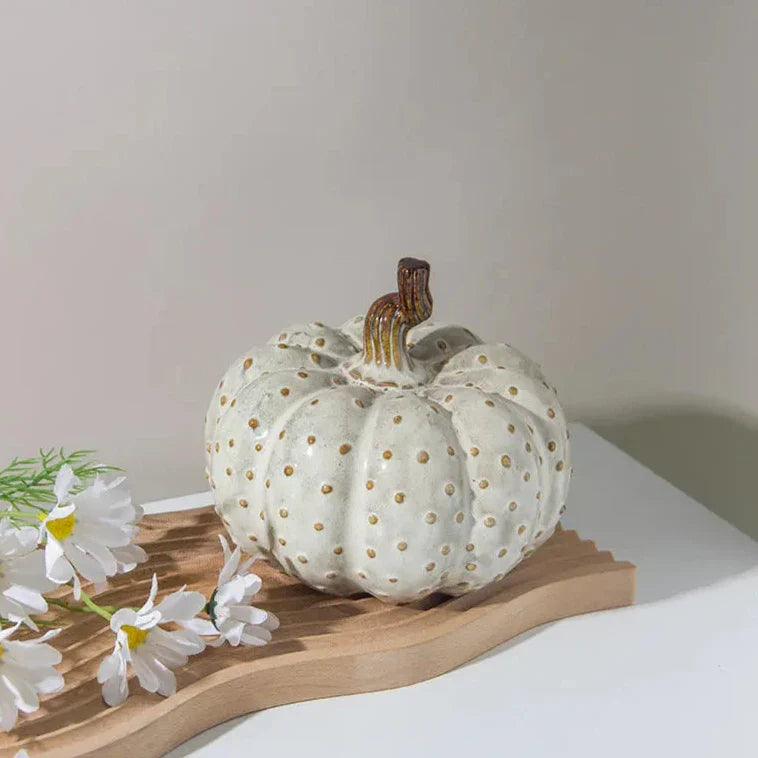 Porcelain Pumpkin Sculpture | Textured Ceramic Art 7x6"