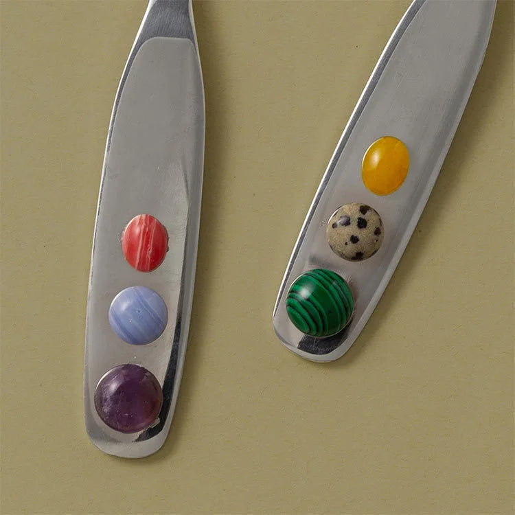 Dessert Fork And Spoon - Jelly Bean Design 5 Inch Stainless Steel Utensils