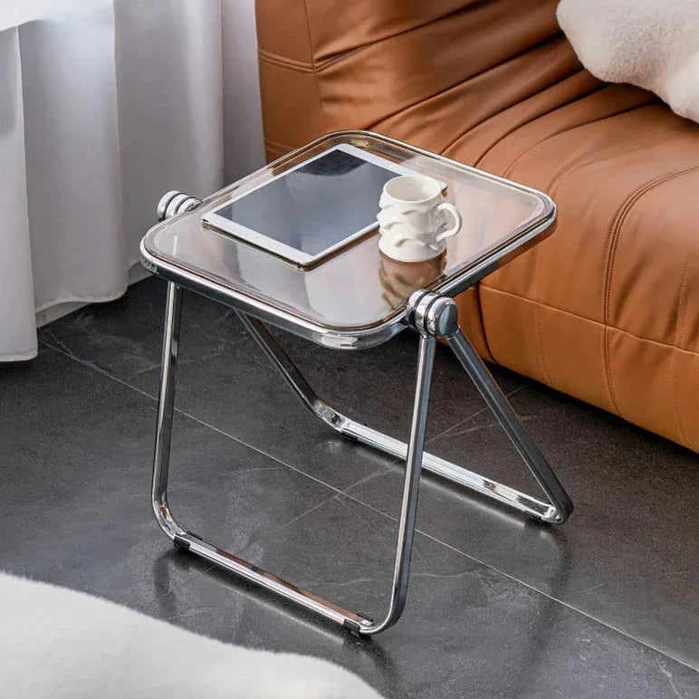 Foldable Acrylic Side Table – Transparent Compact Coffee Table