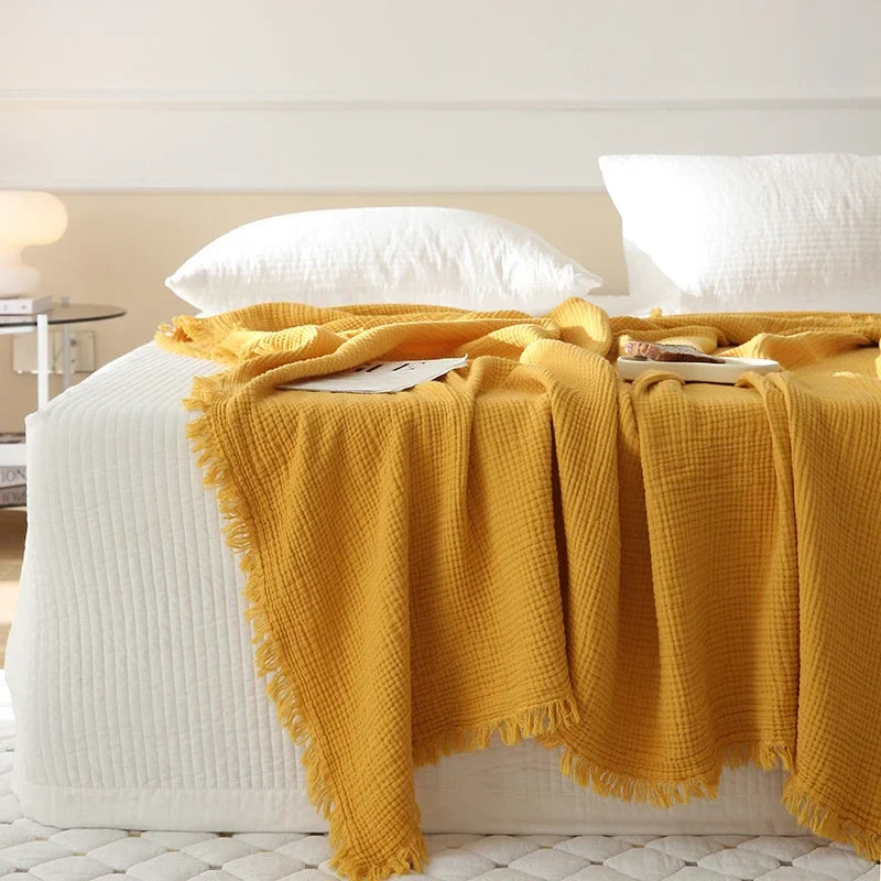 4-Layer Cotton Throw - Breathable Stylish Couch Blanket