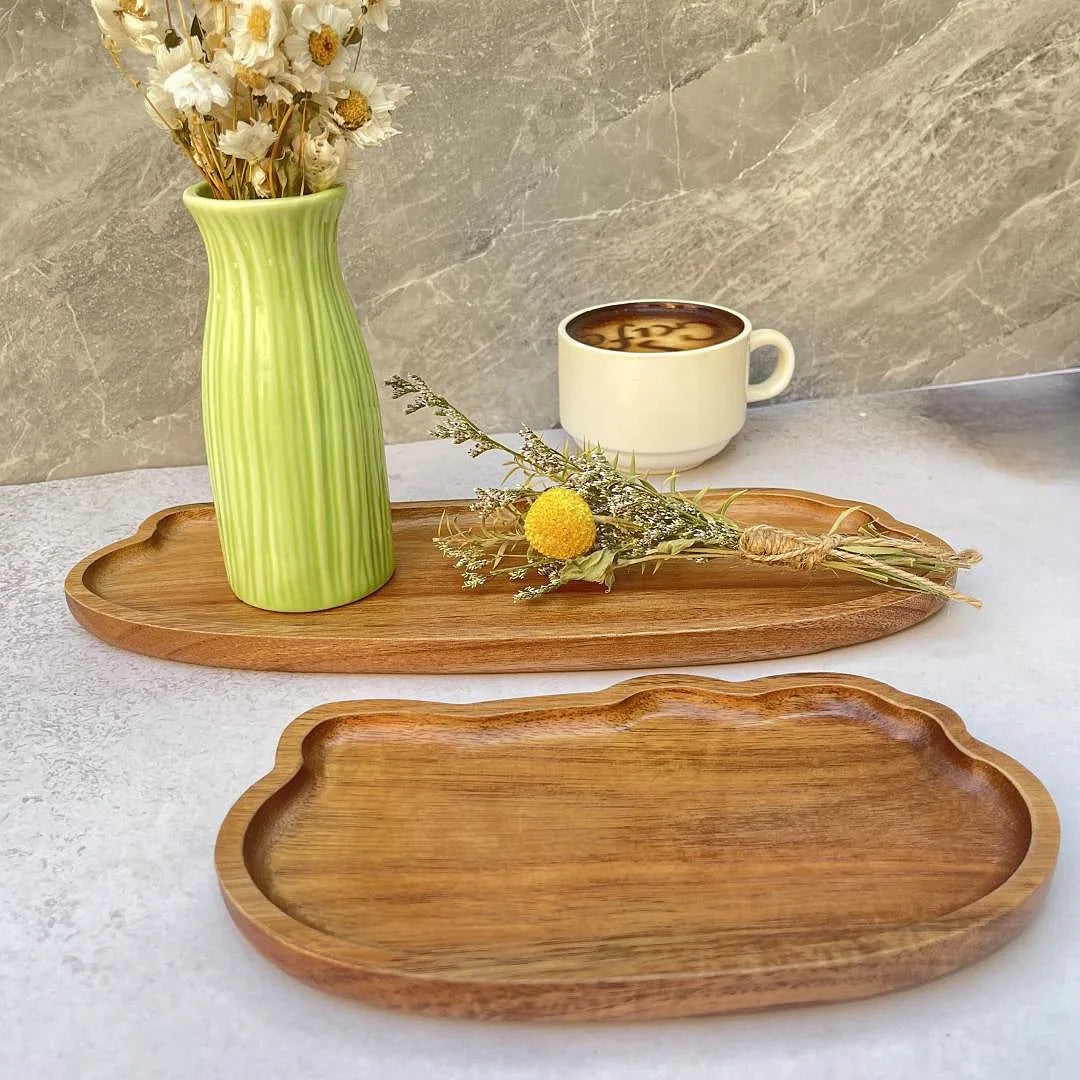 Acacia Wood Tray - Handcrafted Irregular Shape Serving Board