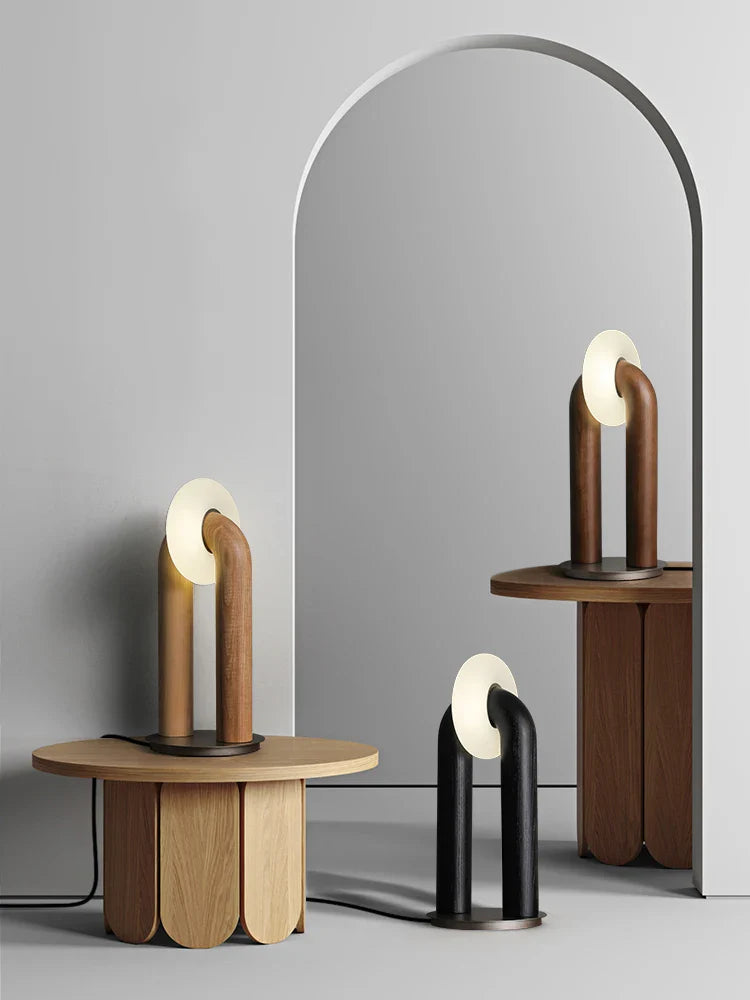 Vintage Wood Table Lamp - Solid Ash Wood Base, Dimmable Lighting