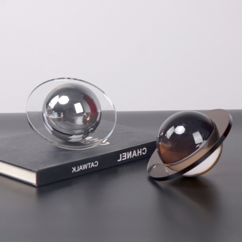 Crystal Saturn Sculpture | Handcrafted Solid Planet Decor