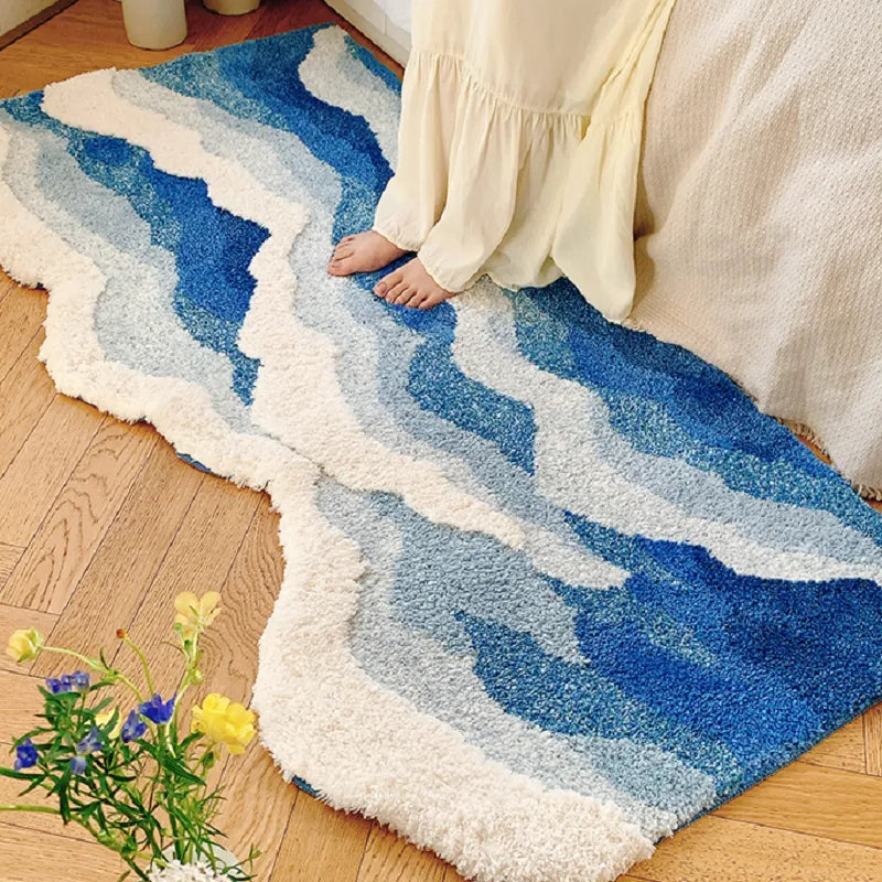 Japanese Tufted Rug - Blue Sea Wave Design Mat