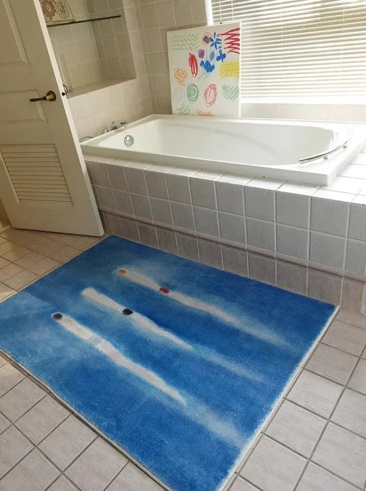Blue Abstract Rug - Minimalist Carpet Rug with Anti Slip