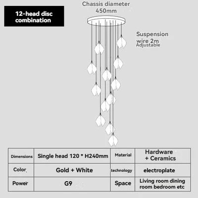 White Magnolia Chandelier | Elegant Ceramic Jade Fixture
