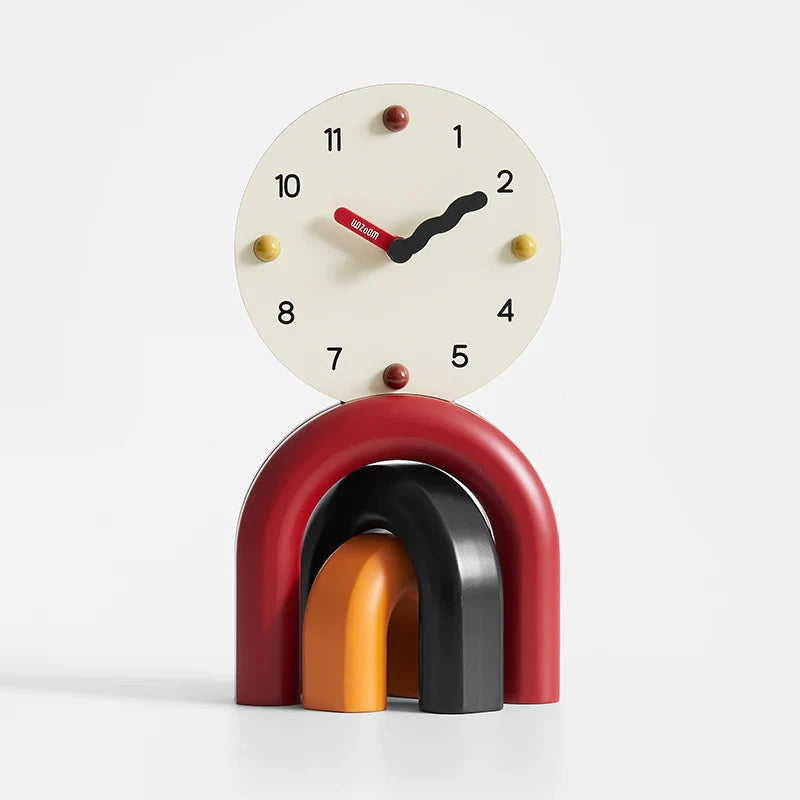 Nordic Arch Table Clock - Modern Desk Clock Bamboo Metal Design